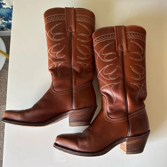 Vintage 1970s Frye Embroidered Leather Cowboy Boots size 6.5 - Picture 6 of 12